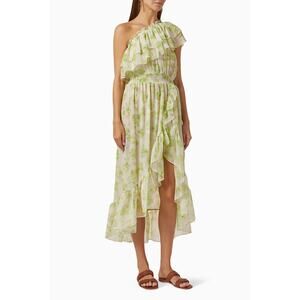 MISA Los Angeles LA Women's Midi Dress Rumi Blossom Printed Chiffon One Shoulder